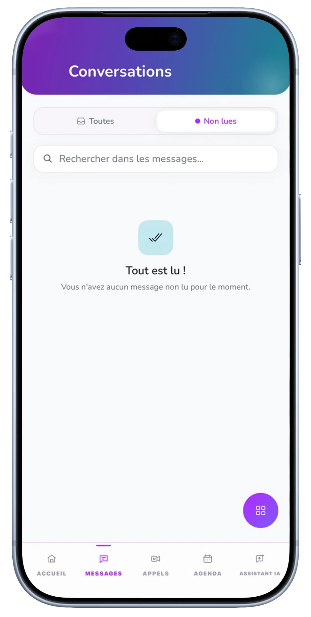 Écran de la messagerie sécurisée Sawa Care.